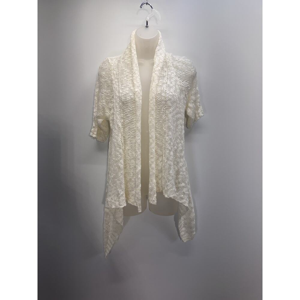 Decree SOFT Cardigan Sweater Ivory Draped Sides Short Sleeve Women’s Size L, NWT